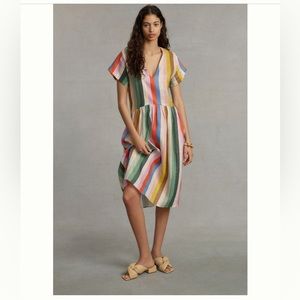 Anthropologie WHIT TWO Striped Linen Midi Dress